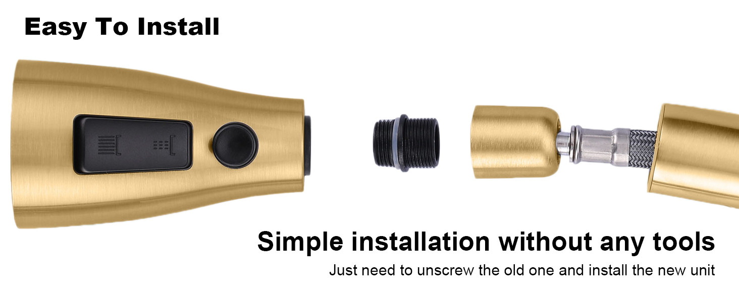 ARCORA 3-Function Brush Gold Kitchen Faucet Spray Head Replacement with 9 Adapters - Faucet Accessories - 5