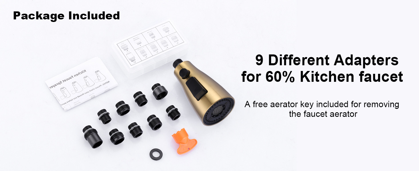 ARCORA 3-Function Brush Gold Kitchen Faucet Spray Head Replacement with 9 Adapters - Faucet Accessories - 6
