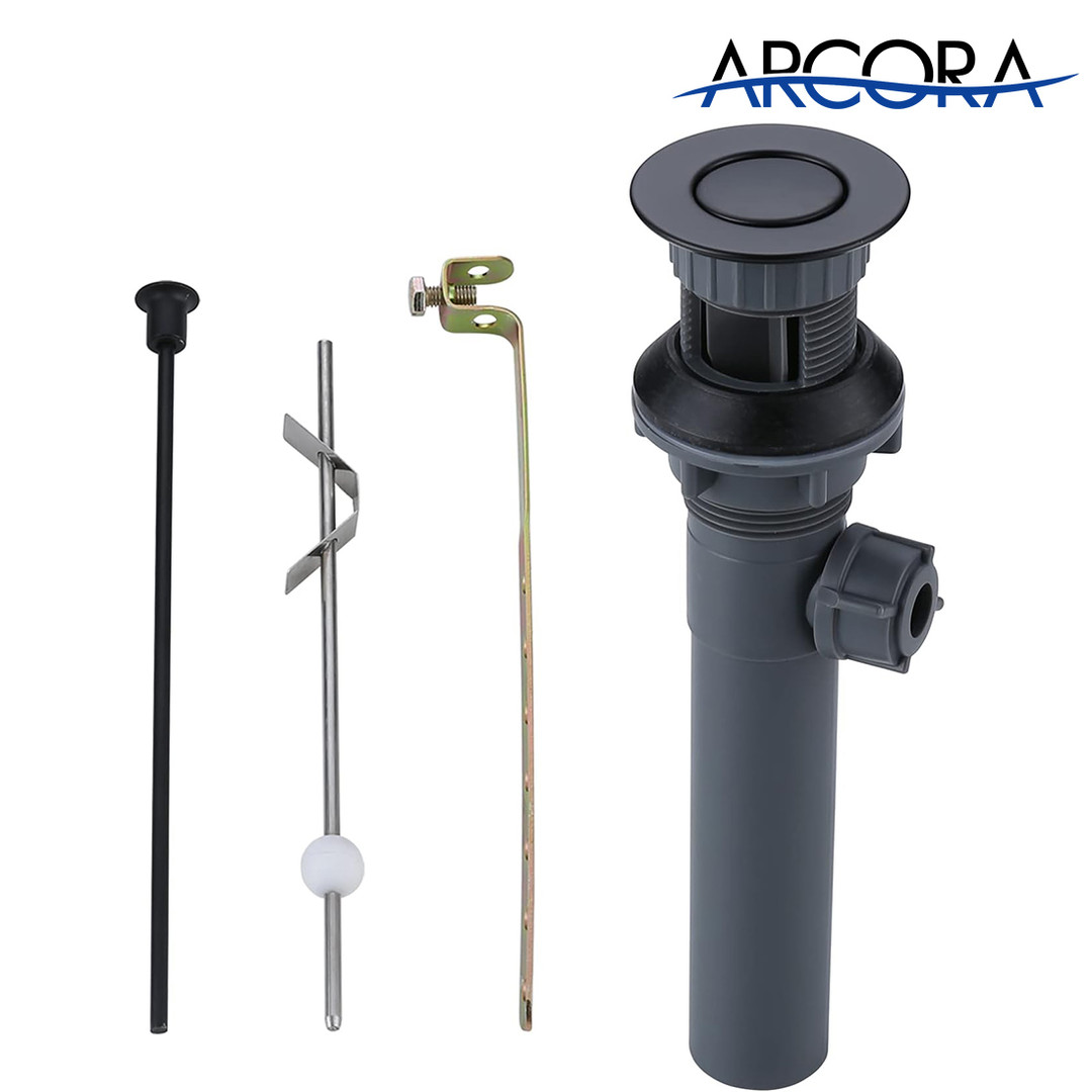 ARCORA Matte Black Bathroom Sink Drain with Overflow & Lift Rod for Vessel Sink