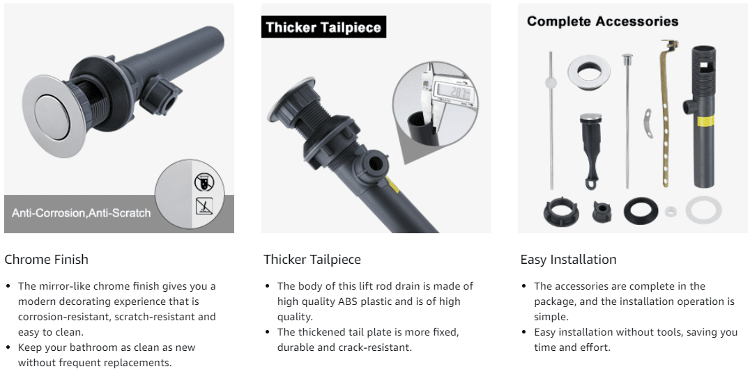 ARCORA Chrome Bathroom Sink Drain with Overflow & Lift Rod for Vessel Sink - Bathroom Accessories - 3