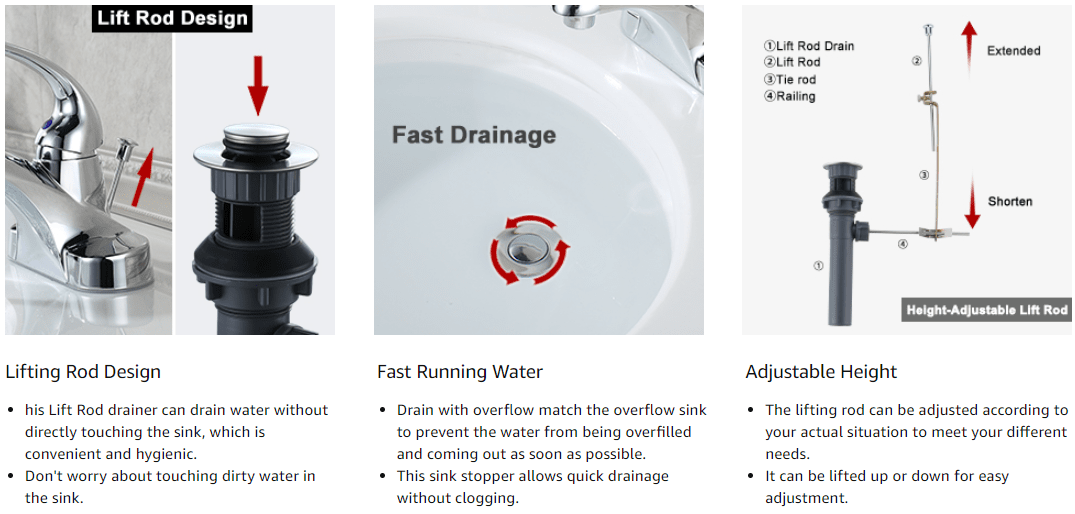 ARCORA Chrome Bathroom Sink Drain with Overflow & Lift Rod for Vessel Sink - Bathroom Accessories - 4