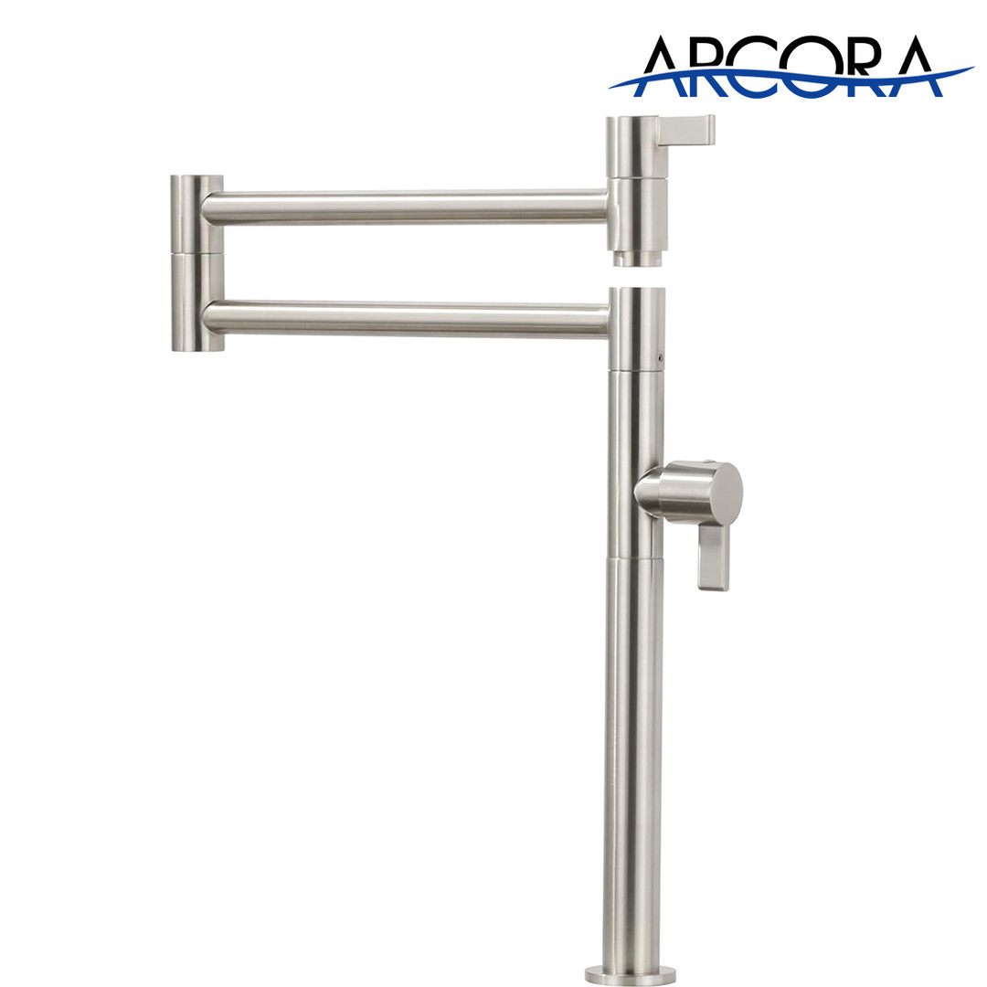 ARCORA Brushed Nickel Deck Mounted Solid Brass Pot Filler Kitchen Folding Faucet
