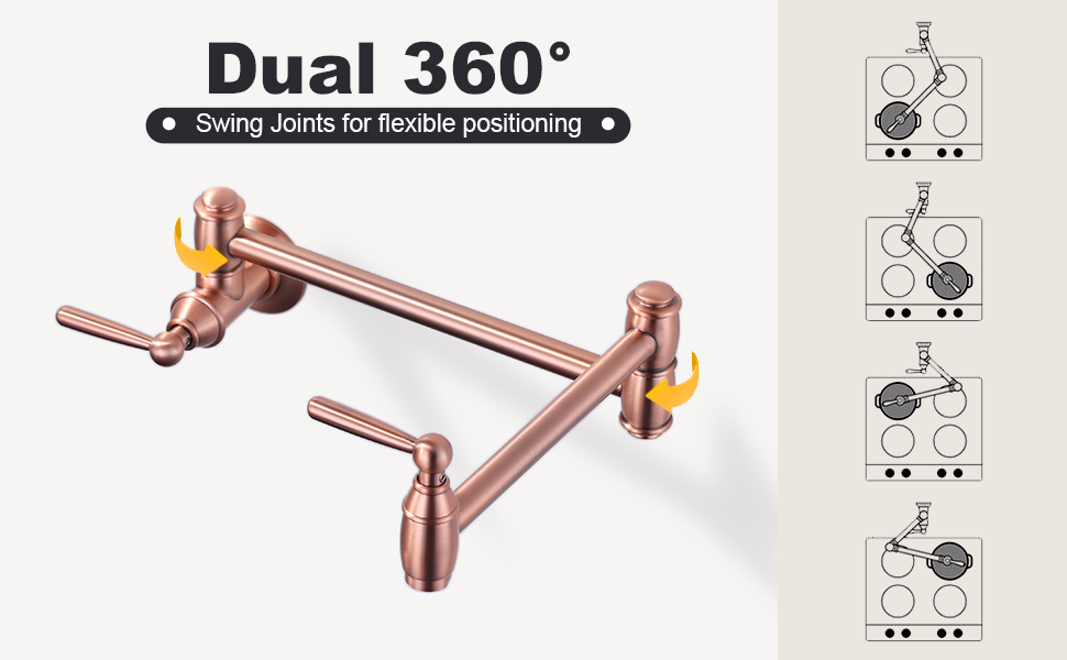 ARCORA Copper Wall Mount Pot Filler Kitchen Folding Faucet Over Stove - Pot Filler Kitchen Faucets - 3