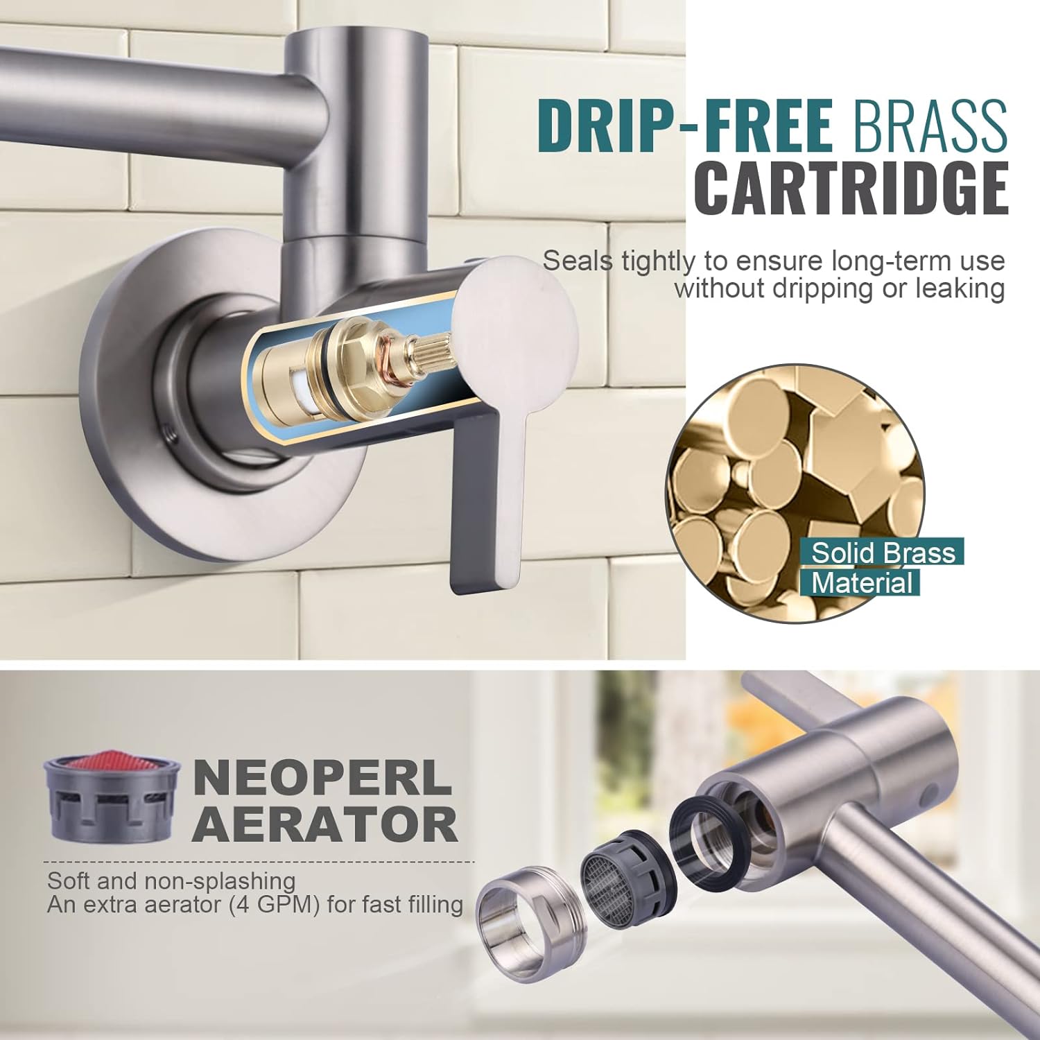 304 Stainless Steel Kitchen Faucet Wall-Mounted In-Wall Hot And Cold - View #3