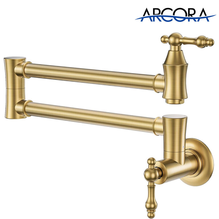 Brushed Gold Pot Filler Faucet - Wall Mount Single Hole Kitchen Faucet With Double Joint Swing Arms