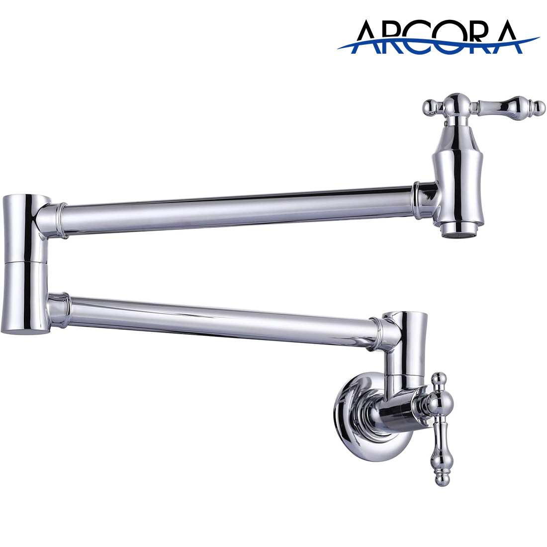 ARCORA Traditional Chrome Wall Mount Pot Filler Commercial Kitchen Faucet Over Stove