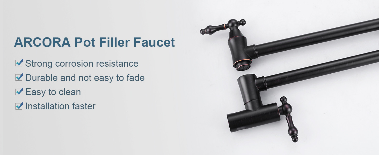 ARCORA Modern Oil Rubbed Bronze Wall Mount Pot Filler Commercial Kitchen Faucet Over Stove - Pot Filler Kitchen Faucets - 6