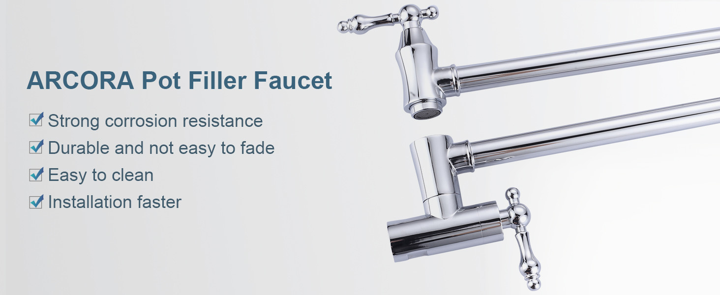 ARCORA Traditional Chrome Wall Mount Pot Filler Commercial Kitchen Faucet Over Stove - Pot Filler Kitchen Faucets - 5
