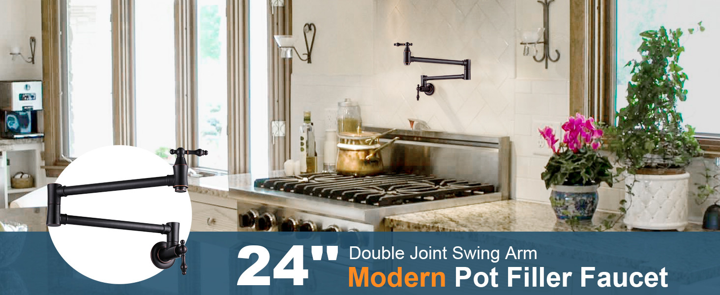ARCORA Modern Oil Rubbed Bronze Wall Mount Pot Filler Commercial Kitchen Faucet Over Stove - Pot Filler Kitchen Faucets - 2