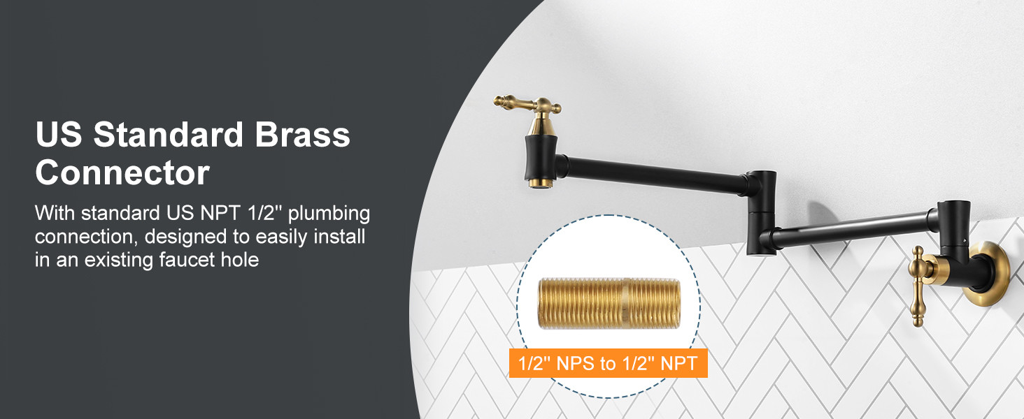 ARCORA Modern Wall Mount Black and Gold Pot Filler Commercial Kitchen Faucet Over Stove - Pot Filler Kitchen Faucets - 3