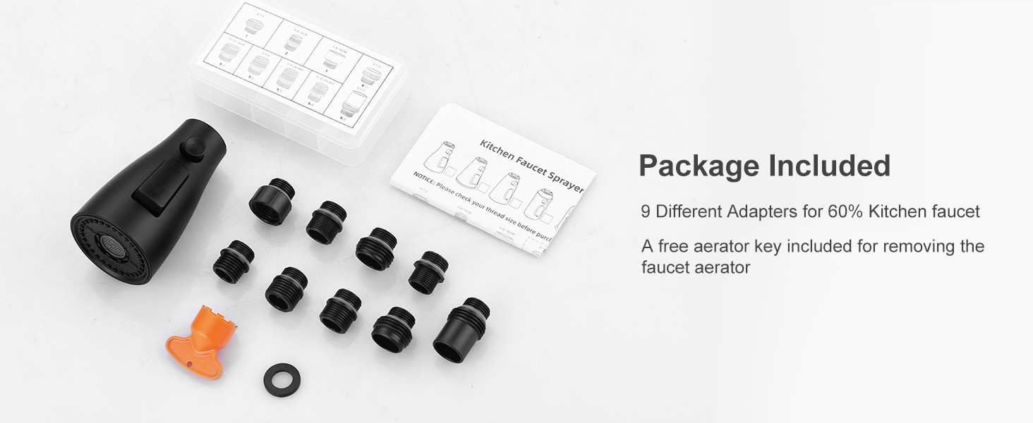 ARCORA 3-Function Matte Black Kitchen Faucet Spray Head Replacement with 9 Adapters - Faucet Accessories - 6