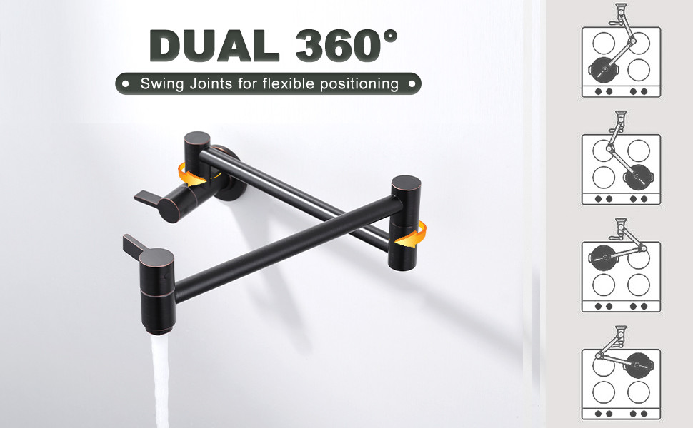 ARCORA Oil Rubbed Bronze Pot Filler Wall Mount Folding Faucet with Double Joint Swing Arms - Pot Filler Kitchen Faucets - 3