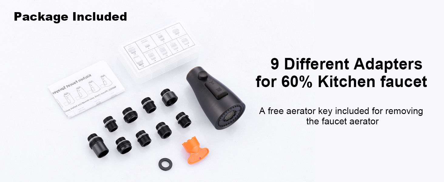 ARCORA 3-Function Oil Rubbed Bronze Kitchen Faucet Spray Head Replacement with 9 Adapters - Faucet Accessories - 7