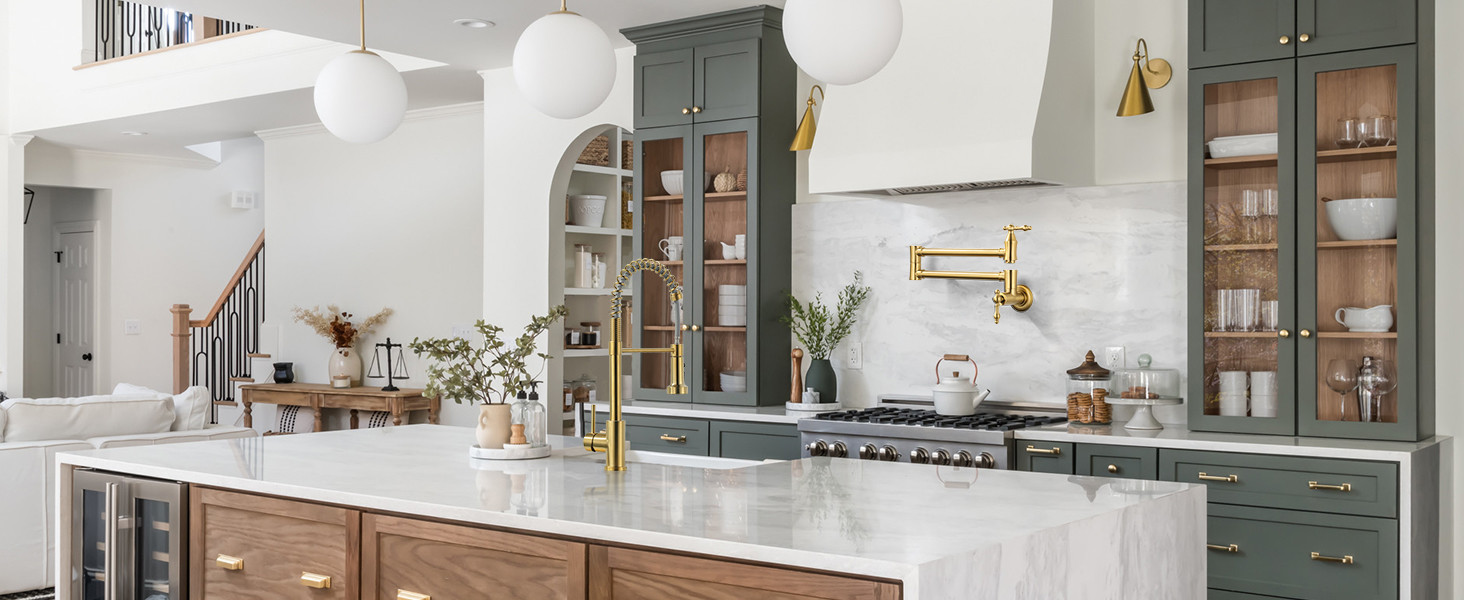 ARCORA Brushed Gold Pull Down Spring Kitchen Faucets with Deck Plate for Farmhouse RV Laundry - Hot Kitchen Faucets - 6