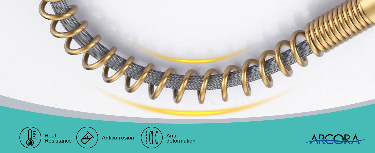 ARCORA Brushed Gold Pull Down Spring Kitchen Faucets with Deck Plate for Farmhouse RV Laundry - Hot Kitchen Faucets - 7