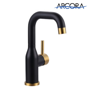 ARCORA Black and Gold 360 Swivel Single Hole Bar Sink Faucet with cUPC Supply Lines