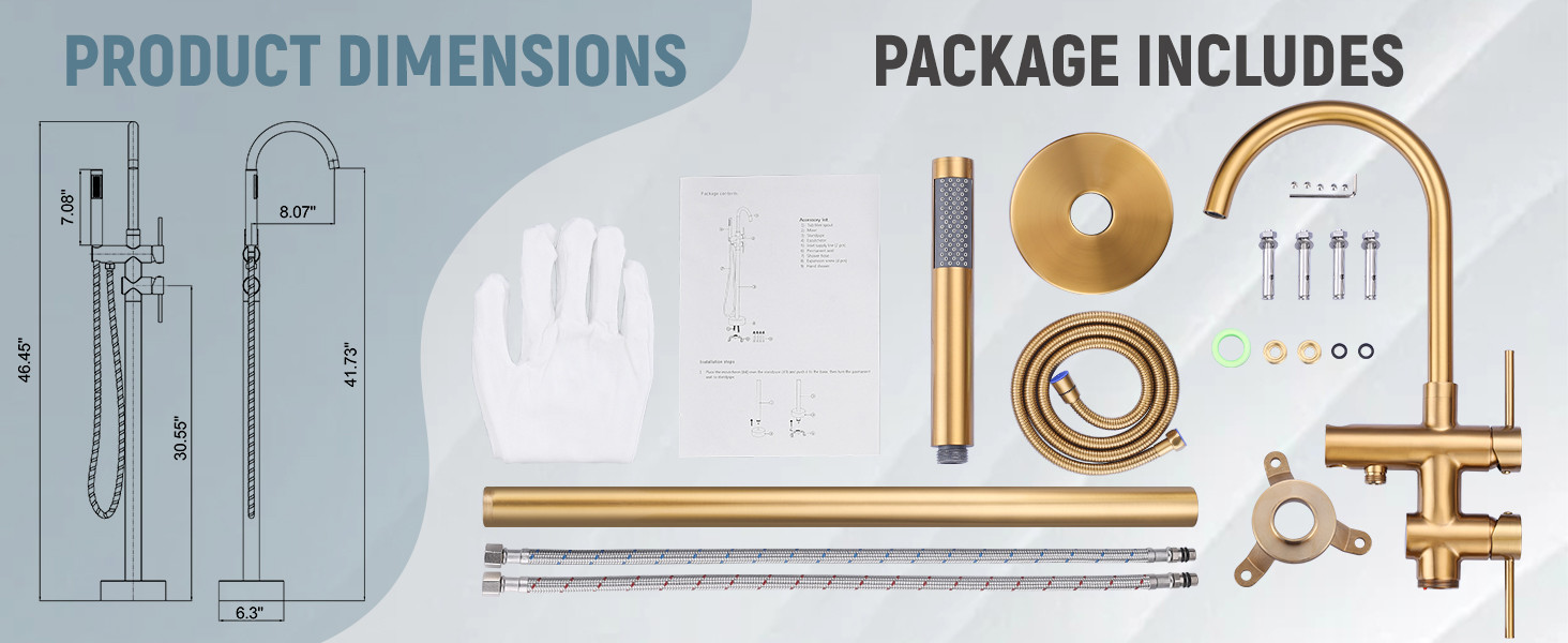 ARCORA Brushed Gold High Flow Freestanding Bathtub Faucet with Handheld Sprayer - Bathtub Faucets - 6