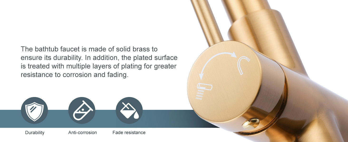 ARCORA Brushed Gold High Flow Freestanding Bathtub Faucet with Handheld Sprayer - Bathtub Faucets - 4