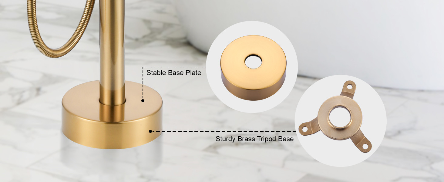 ARCORA Brushed Gold High Flow Freestanding Bathtub Faucet with Handheld Sprayer - Bathtub Faucets - 5