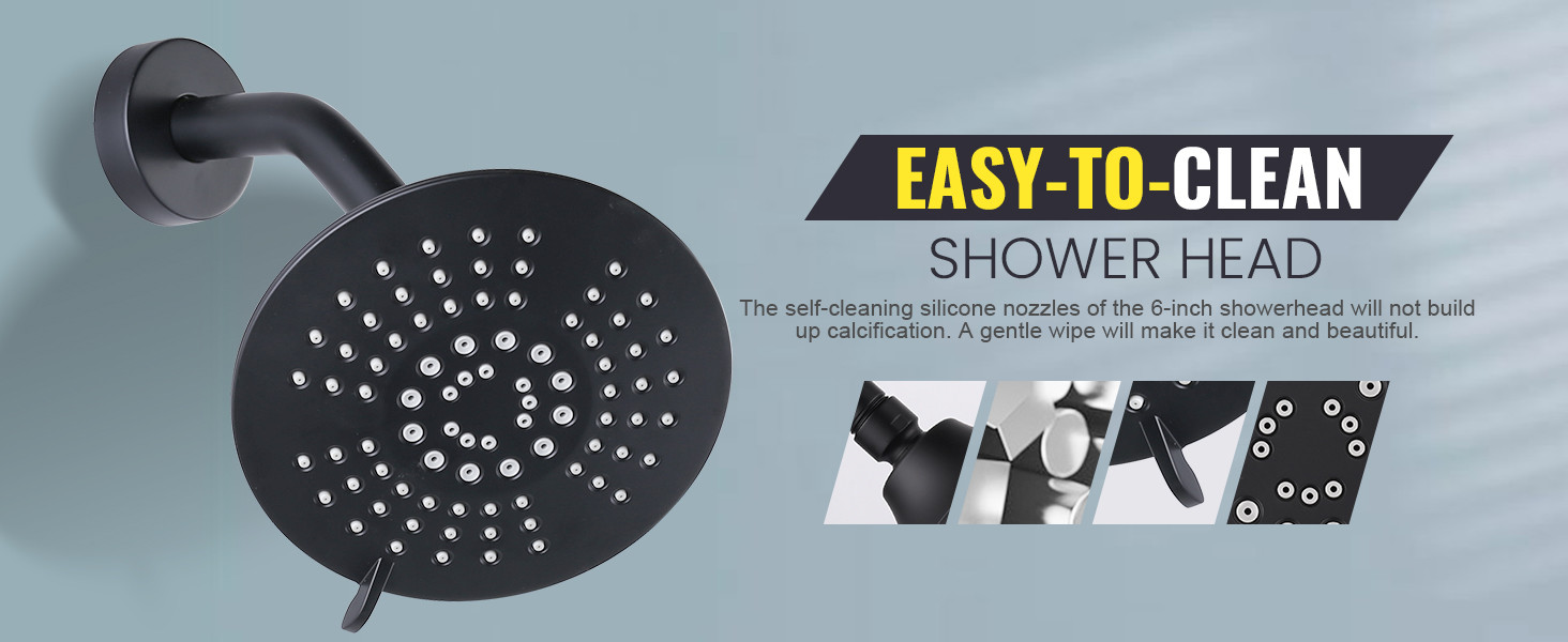 ARCORA Matte Black Wall Mounted Shower System with 6-Inch Rain Shower Head and Tub Spout - Shower Faucets - 7