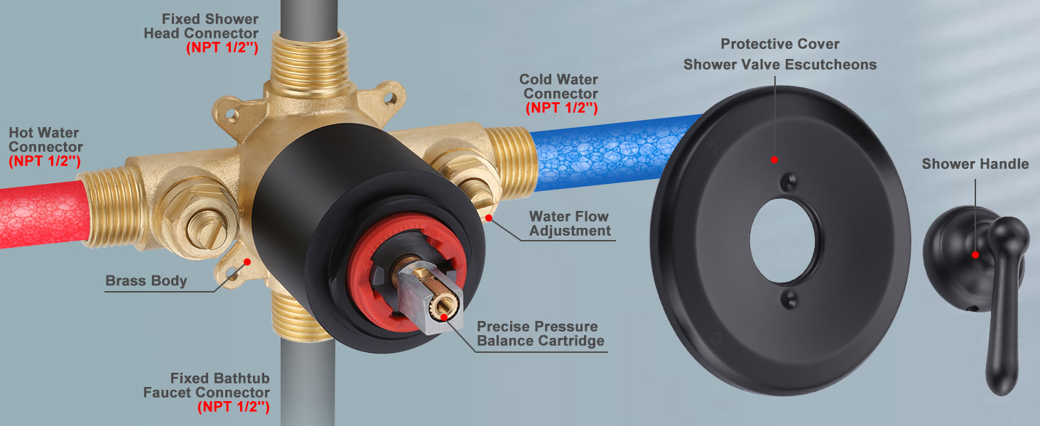 ARCORA Matte Black Wall Mounted Shower System with 6-Inch Rain Shower Head and Tub Spout - Shower Faucets - 6