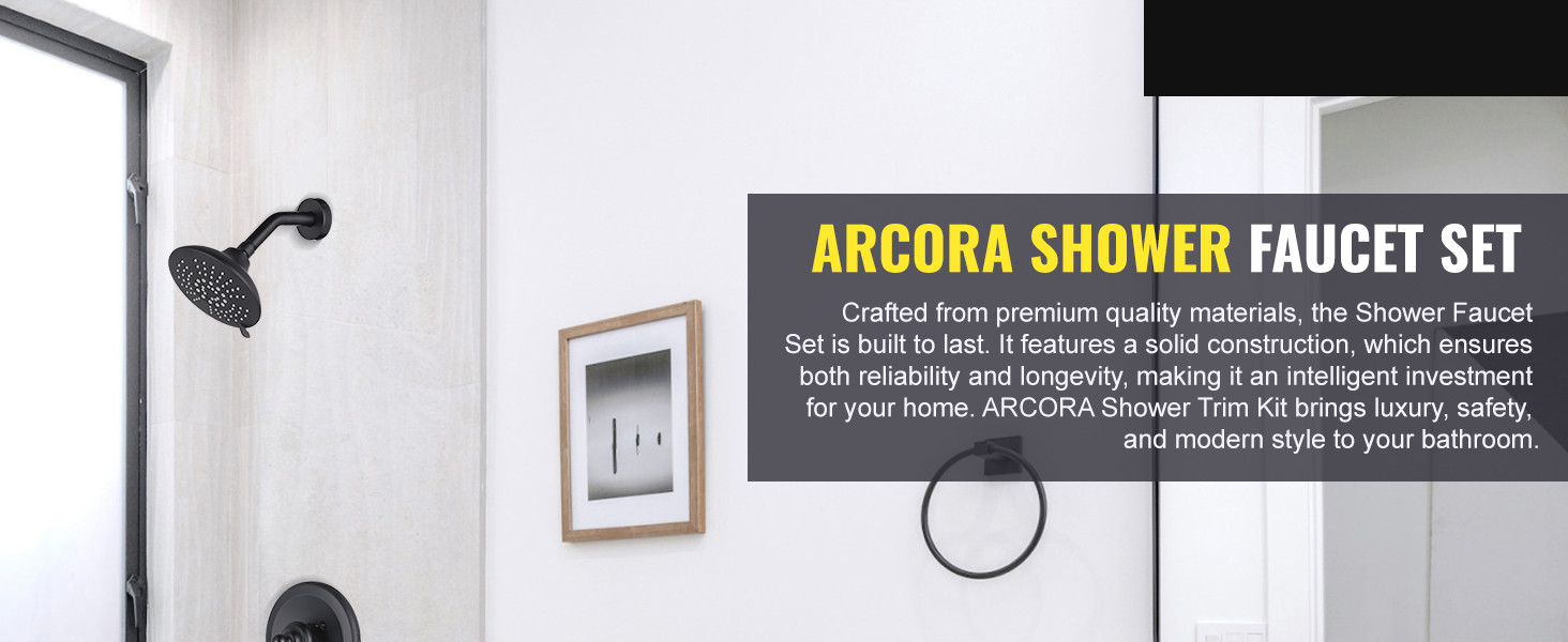 ARCORA Matte Black Wall Mounted Shower System with 6-Inch Rain Shower Head and Tub Spout - Shower Faucets - 2
