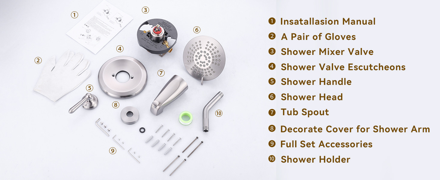 ARCORA Brushed Nickel Wall Mounted Shower System with 6-Inch Rain Shower Head and Tub Spout - Shower Faucets - 7
