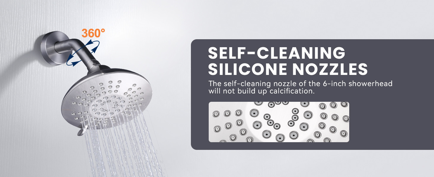 ARCORA Brushed Nickel Wall Mounted Shower System with 6-Inch Rain Shower Head and Tub Spout - Shower Faucets - 5