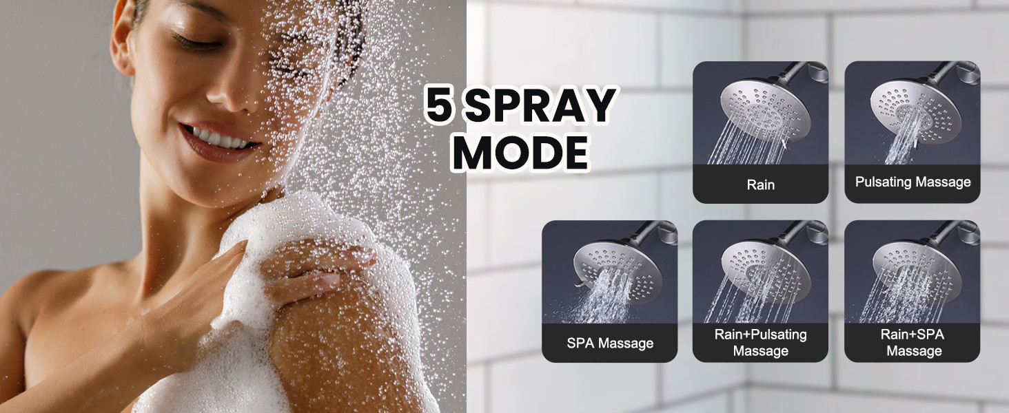 ARCORA Brushed Nickel Wall Mounted Shower System with 6-Inch Rain Shower Head and Tub Spout - Shower Faucets - 4