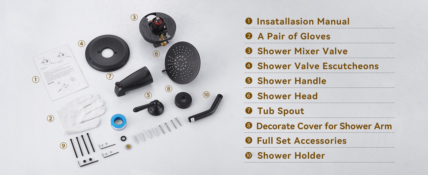 ARCORA Oil Rubbed Bronze Wall Mounted Shower System with 6-Inch Rain Shower Head and Tub Spout - Shower Faucets - 7