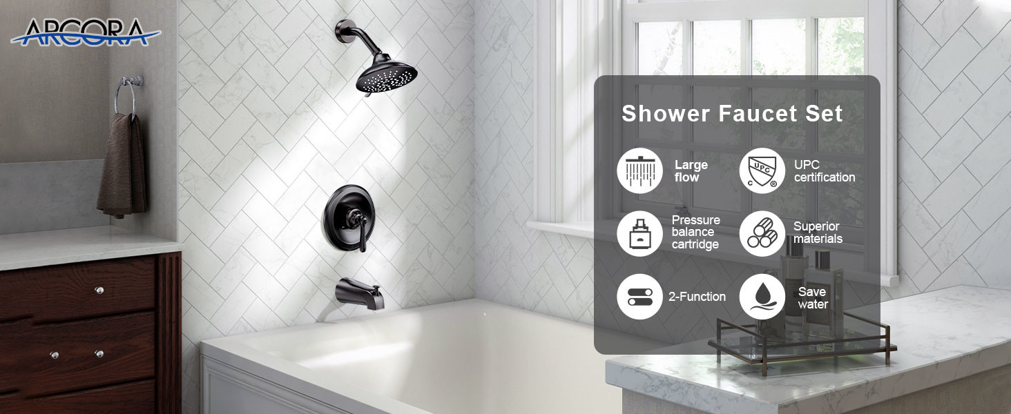 ARCORA Oil Rubbed Bronze Wall Mounted Shower System with 6-Inch Rain Shower Head and Tub Spout - Shower Faucets - 2