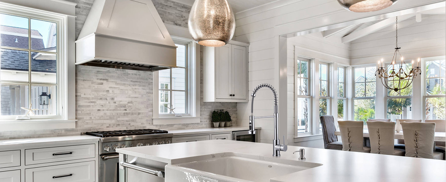 ARCORA Single Handle Chrome Pull Down Kitchen Sink Faucet with Soap Dispenser for Farmhouse RV Laundry - Hot Kitchen Faucets - 2