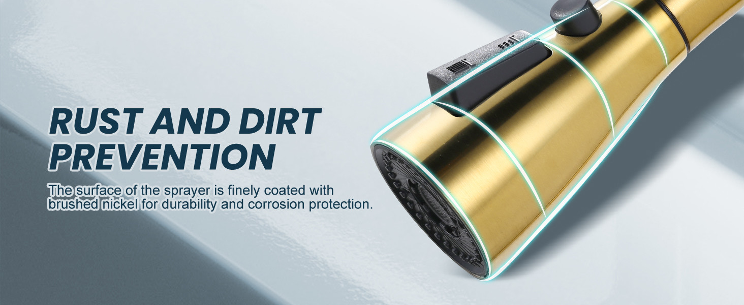 ARCORA Brushed Gold 3-Function Pull Down Spray Head Replacement with 9 Adapters Compatible with Moen, Delta, American Standard Faucets - Faucet Accessories - 4