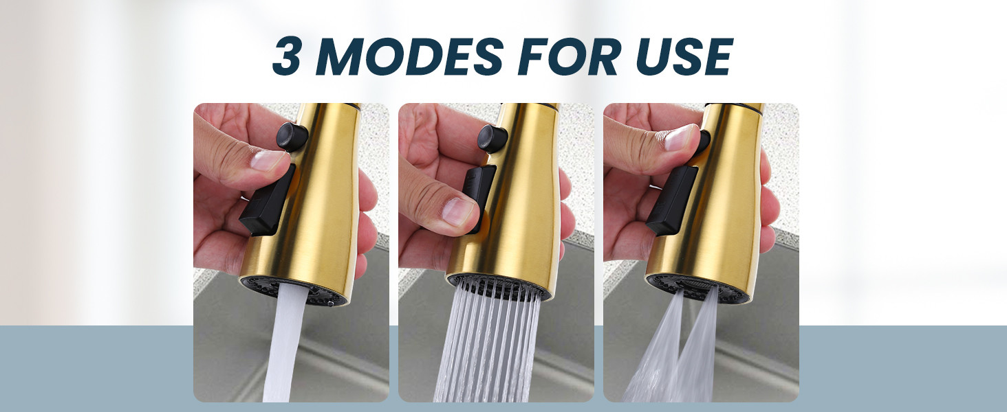 ARCORA Brushed Gold 3-Function Pull Down Spray Head Replacement with 9 Adapters Compatible with Moen, Delta, American Standard Faucets - Faucet Accessories - 5