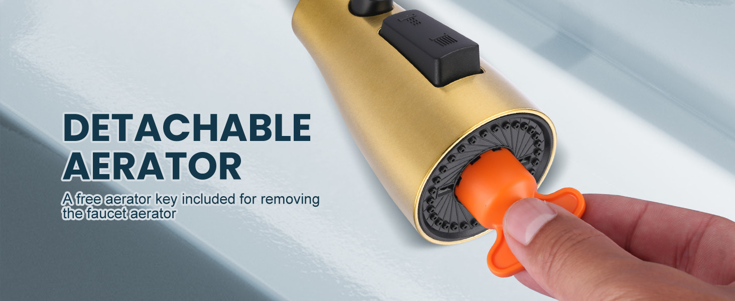 ARCORA Brushed Gold 3-Function Pull Down Spray Head Replacement with 9 Adapters Compatible with Moen, Delta, American Standard Faucets - Faucet Accessories - 6