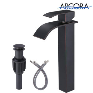 ARCORA Oil Rubbed Bronze Single Handle Tall Waterfall Bathroom Faucet with Pop Up Drain and cUPC Supply Lines