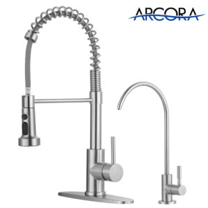 ARCORA Brushed Nickel Commercial Pull Down Kitchen Sink Faucet and Water Filter Faucet Combo