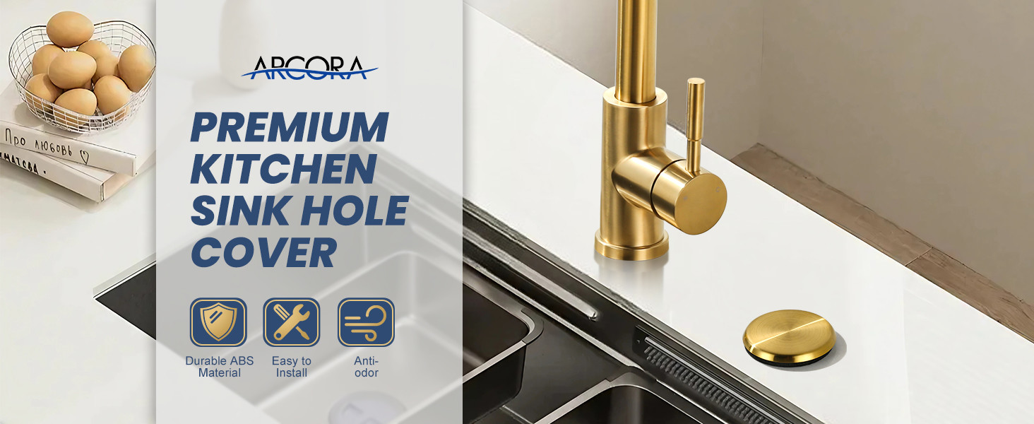 ARCORA Brushed Gold Premium Kitchen Sink Hole Cover for Soap Dispenser Sprayer - Faucet Accessories - 2