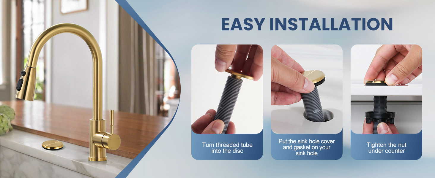 ARCORA Brushed Gold Premium Kitchen Sink Hole Cover for Soap Dispenser Sprayer - Faucet Accessories - 5