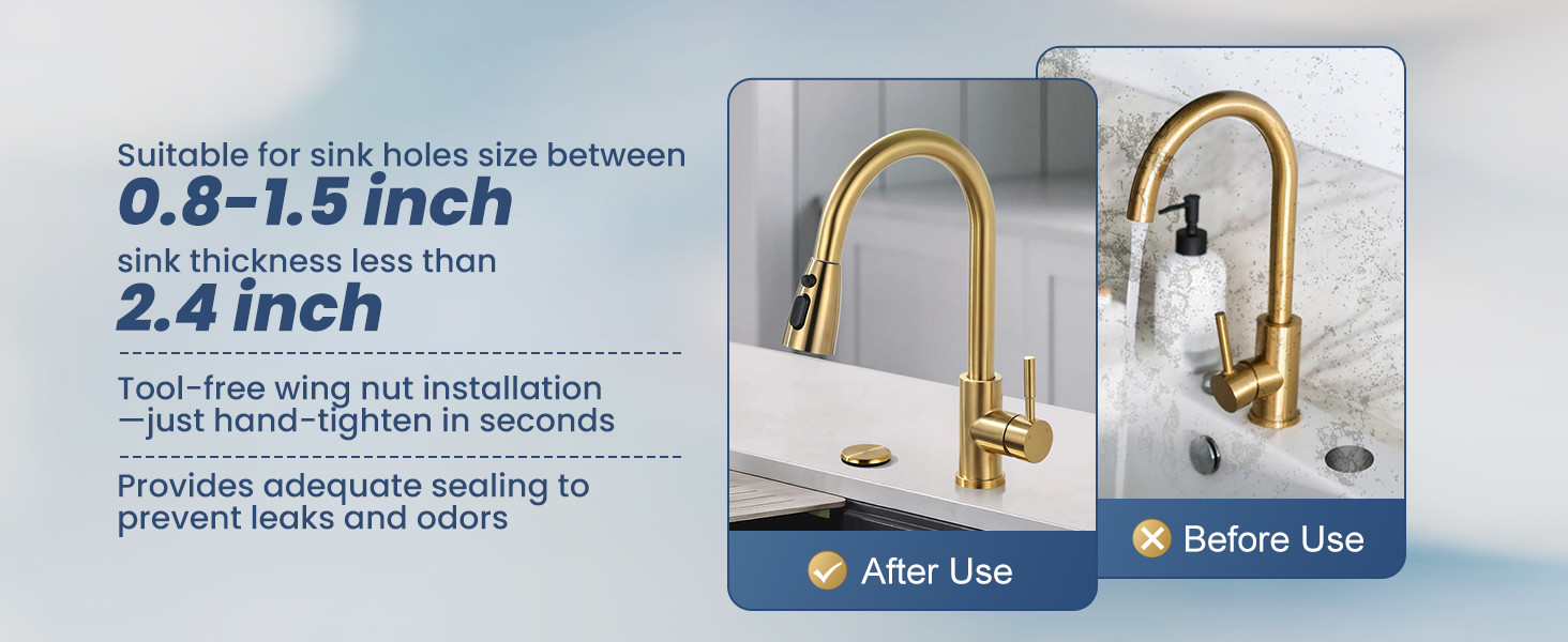 ARCORA Brushed Gold Premium Kitchen Sink Hole Cover for Soap Dispenser Sprayer - Faucet Accessories - 4