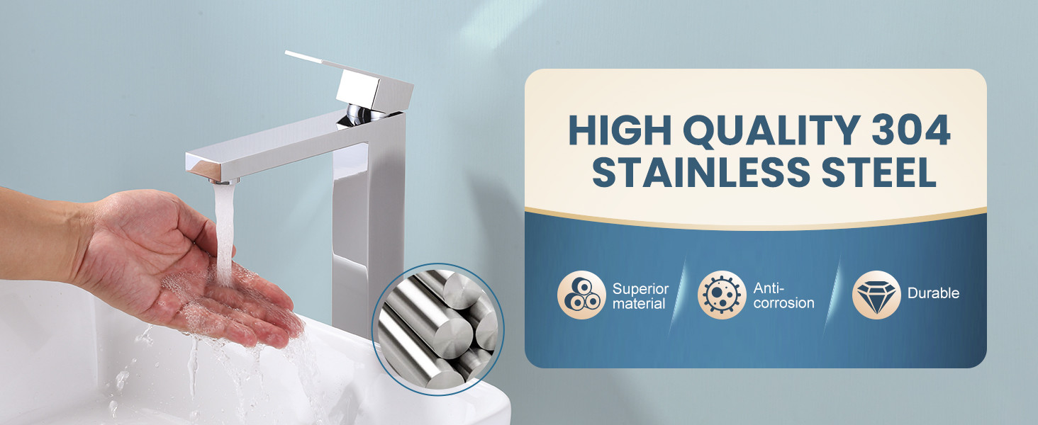 ARCORA Single Handle Chrome Vessel Sink Faucet with Pop Up Drain and Supply Lines - Hot Bathroom Faucets - 3