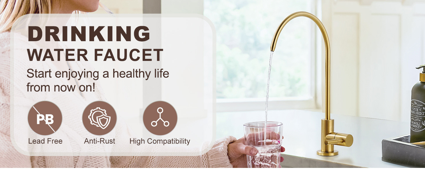 ARCORA Brushed Gold Stainless Steel Kitchen Water Filter Faucet RO Faucet for Most Reverse Osmosis Units - Faucet Accessories - 2