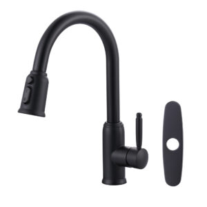 Single Handle Pull Out Sprayer Kitchen Faucet Included Deckplate in Matte Black