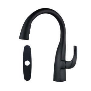 Modern Single Handle High Arc Sink Pull Down Sprayer Kitchen Faucet With Supply Line in Matte Black