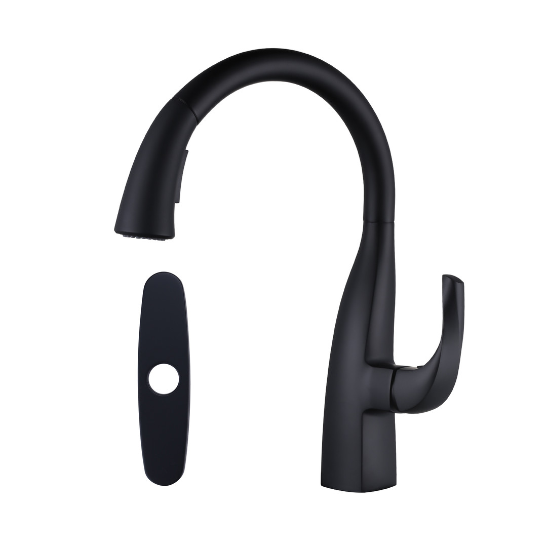 Modern Single Handle High Arc Sink Pull Down Sprayer Kitchen Faucet With Supply Line in Matte Black