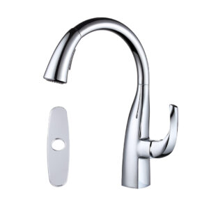 Modern Single Handle High Arc Sink Pull Down Sprayer Kitchen Faucet With Supply Line in Chrome