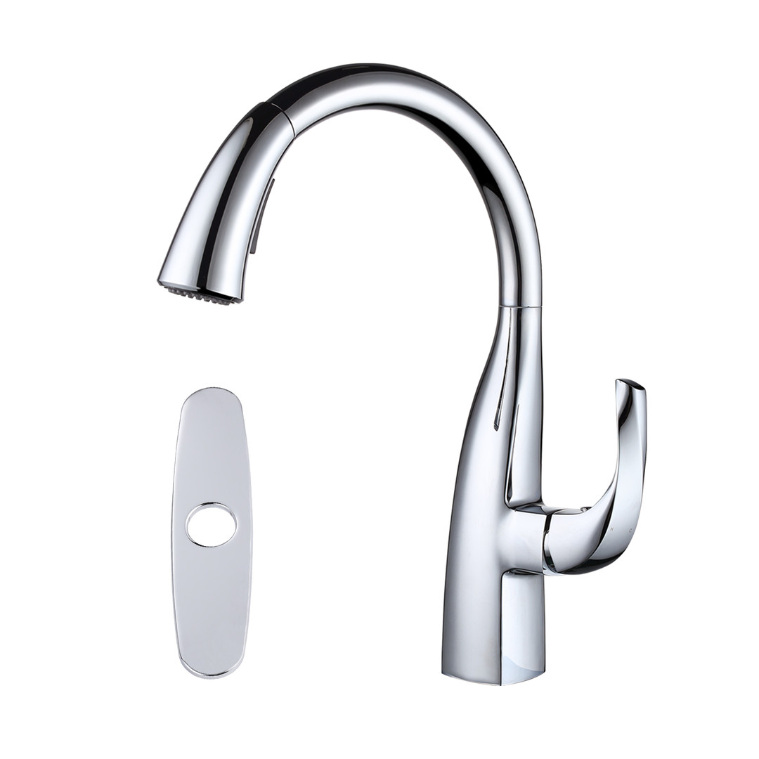 Modern Single Handle High Arc Sink Pull Down Sprayer Kitchen Faucet With Supply Line in Chrome