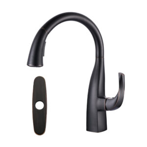 Modern Single Handle High Arc Sink Pull Down Sprayer Kitchen Faucet With Supply Line in Oil Rubbed Bronze
