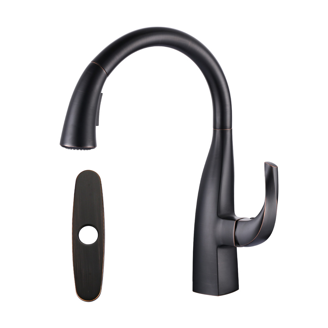 Modern Single Handle High Arc Sink Pull Down Sprayer Kitchen Faucet With Supply Line in Oil Rubbed Bronze