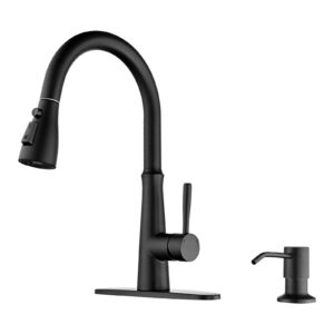 Single Handle Stainless Steel Pull Down Sprayer Kitchen Faucet with Soap Dispenser in Matte Black